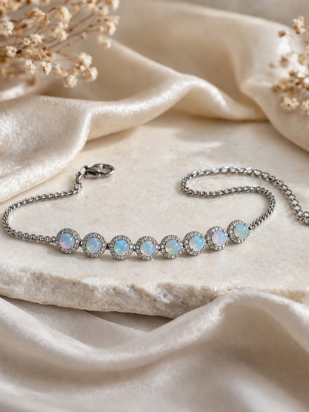 ✨ Title:
Ethiopian Opal Bracelet Silver-Tone | Copper Base Adjustable Chain